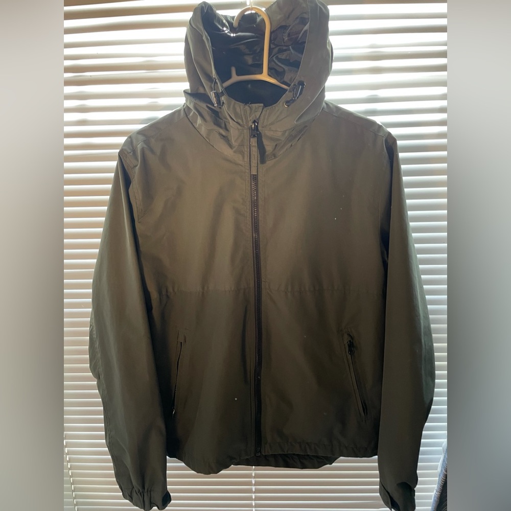 Olive green waterproof hooded jacket